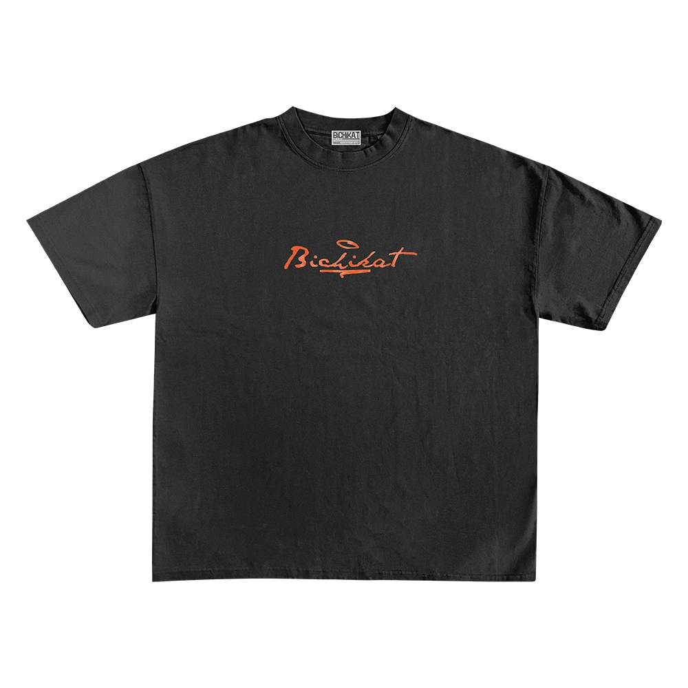 BLACK ELONGATED T SHIRT WITH BICHIKAT GRAPHIC LOGO
& TEXTURE